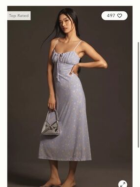 Anthropologie Lavender Floral Midi Dress with Tie-Front